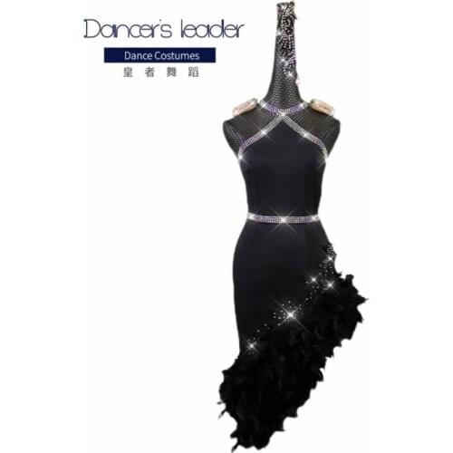 High-end Custom Latin Dance Dress Women Diamond Feather Skirt Adult Children Chacha Professional Competition Costumes