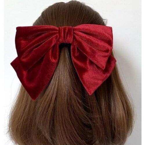Girl New Oversized Bow Knot Hairgrips Velvet Barrette Hair Clip Ponytail Women Elegant Headwear Hairpin Hair Red White Acessory