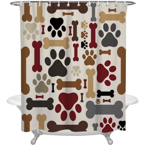 Animal Dog Paw Shower Curtain Waterproof Polyester Fabric Bathroom Curtain Home Bath Curtain with Hook