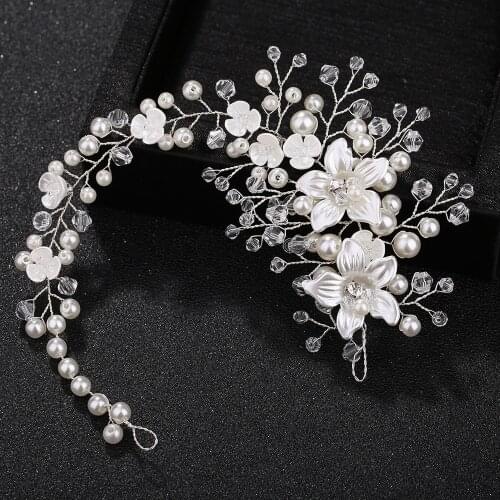 Ceramic Flowers Wedding Headbands for Bride Crystal Pearls Women Hairpins Bridal Headpiece Hair Jewelry Accessories 2019