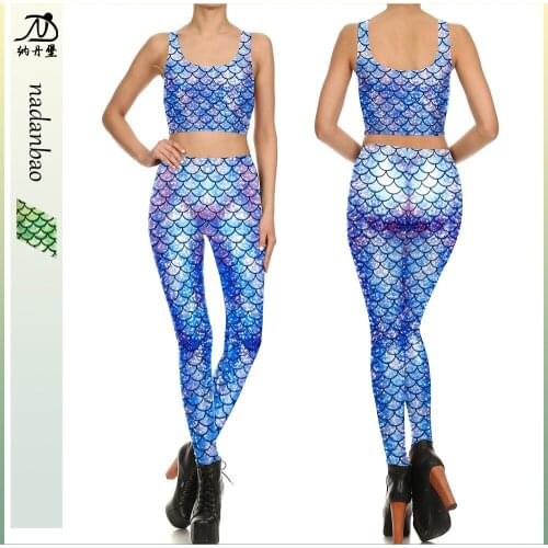 Women 2 Pieces Set Workout 3D Fish Scales Print Crop Top and Leggings Set Sports Wear for Women Casual Outfits Matching Sets