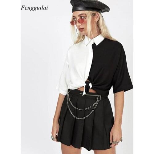 Summer Street Punk Leisure Sleeve Loose Crop Tops Womens 2021 Fashion Hot Office Ladies Contrasting Colors Slim Tee Shirt