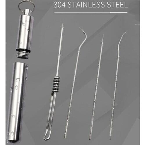 Stainless Steel Toothpick Reusable Food Fruit Picks Oral Cleaning Tooth Flossing Artifact Pendant Toothpick Container Box