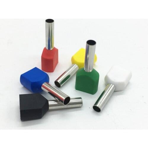 1000pcs/pack TE1508 2 X 16 AWG Twin & Dual Entry Wire & Bootlace Ferrules For 2 X 1.5mm2, 10.0mm Copper Length