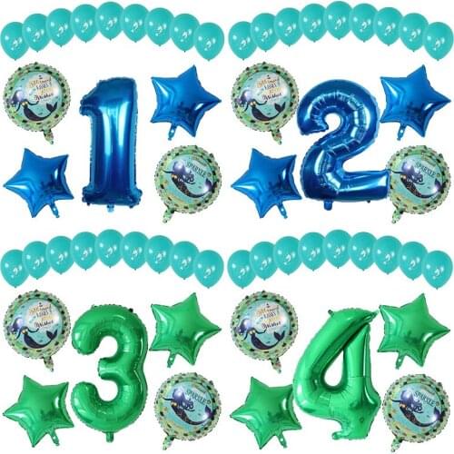 14pcs Cartoon Mermaid Foil Balloons Set 30inch Green Number Globos Baby Shower Happy Birthday Party Decorations Kids Toys Gift