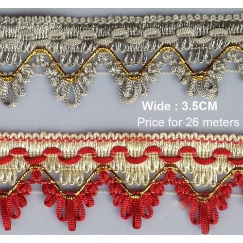 26 Meters/lot 3.5cm Wide Sewing Lace Trim Gold Red Grey Braided Lace Ribbon Home Party Decoration DIY Clothes Curtain Sofa