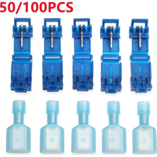 50/100Pcs Blue Quick Electrical Cable Connectors Snap Splice Lock Wire Terminal Waterproof T Tap Crimp Wire Connector Terminals