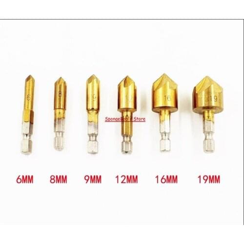 6-19mm Hex Handle Five Edge Chamfer Of Titanium Coating Knife Bore Hole Chamfering Machine Woodworking Countersink Drill Bit