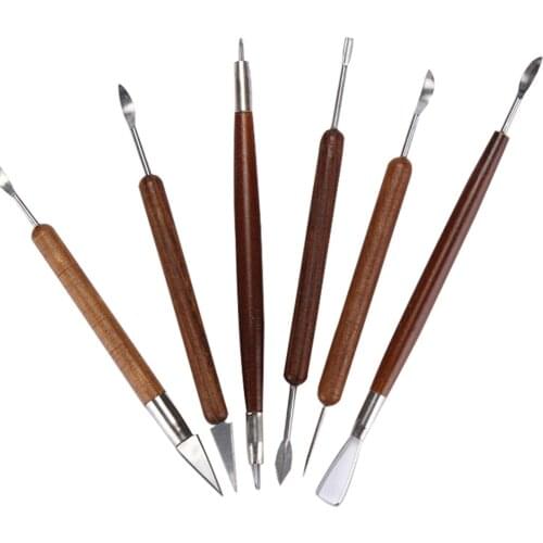 6Pcs/Set Wooden Handle Wax Ceramic Modeling Clay Sculpture Carving Tools Set DIY Polymer Shapers Clay Arts Crafts Tools