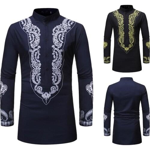 African Shirt Men Print Africa Clothes for Men Dashiki Fashion Design African Chief Turtle Floral Pullover Casual Shirt