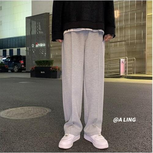 Black Gray Color Straight Harem Pants Korean Man Loose Ankle-Length Winter Streetwear Woman Spring Casual Pants