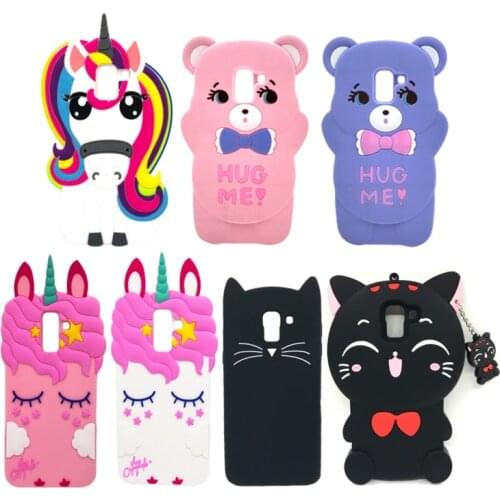 Cute Soft Silicone Case For Samsung Galaxy J4 J6 J8 2018 Protective Cases 3D Cartoon Piglet Bear Unicorn Cat Ears Phone Cover