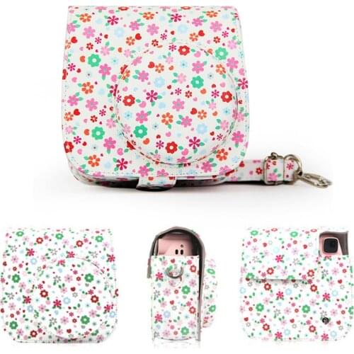 Floral PU Leather Camera Shoulder Strap Bag Case For Fujifilm Instax Mini 8 Mini 9 Camera Accessories Protector Cover