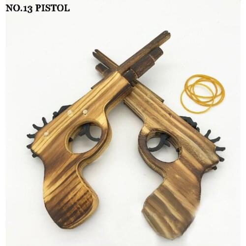 Wooden Rubber Band Pistol Rubber Band 13 Small Double-barreled Wooden Short Gun Nostalgic Toys Scenic Crafts