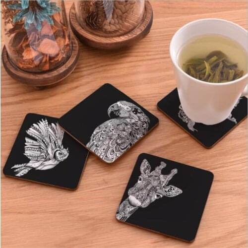 Wood Coasters Cup Pads Non-slip Heat Proof Coffee Drink Coasters Cup Mat Creative DIY Hand Painted Animal