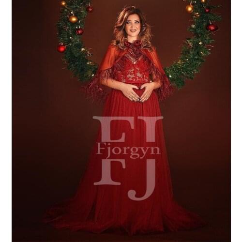 Elegant Sweetheart Lace and Tulle Maternity Gowns with Little Cape Custom Made Pregnant Womens Dress Prom Gowns 2021