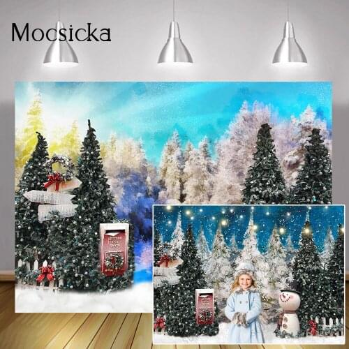 Christmas Jungle Pine Forest Backdrop Photography Winter Snow Newborn Children Birthday Portrait Background Studio Snowman Xmas