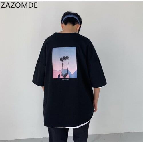 ZAZOMDE T-shirts Men Summer Streetwear Casual Tee Shirt New 2021 Korean Style Cartoon Print Hip Hop Oversized Tops Tees