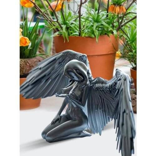 Art Female Angel Statue Resin Wings Kneeling Angel Garden Figure Decoration Craft Angle Sculpture Desktop Decorative Statue