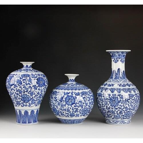 Classic Traditional Chinese Blue and White Porcelain Vase Jingdezhen Antique Home Decoration Hand Painted Ceramic Flower Vase