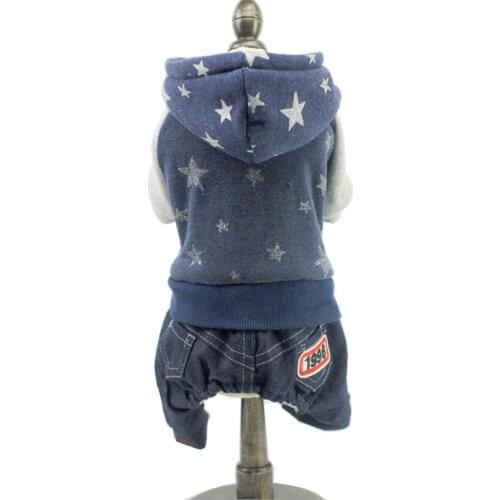 Dog Pet Jumpsuit Autumn Dog Outfit Star Hood Denim Pants Teddy Chihuahua Dog Clothes for Small Pet