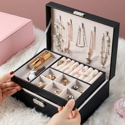 PU Leather Jewelry Storage Box Portable European-Style Multi-Function Packaging Box With Drawer Winter Gift large Jewellery Box