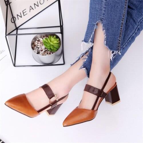 34-42 Summer Shoes Woman Sandals Platform High Heels Square Heel 6cm Straps Slingback Woman Shoes Green White Sandals Closed Toe