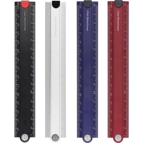 90 degree Aluminum Alloy Metal Foldable Ruler 15cm-30cm Folding Simple Design Stationery Urban Monochrome WSG-CLUW30
