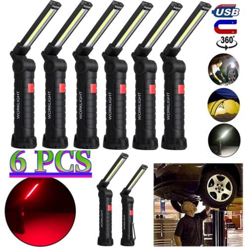 2/6Pcs 5 Modes COB LED Work Light USB Rechargeable Magnetic Waterproof Flashlight for Outdoor Camping Car Truck