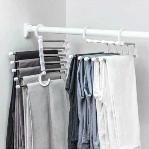 Multifunctional magic Hangers frame five-in-one stainless steel trouser rack five-layer trousers clip closet storage folding tel