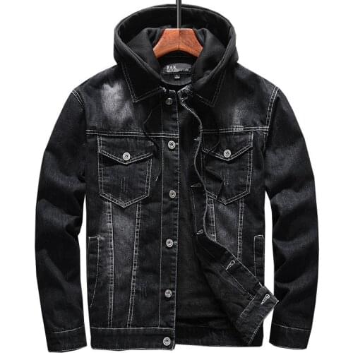 Mens winter warm denim trucker jacket with removable hood fleece lined thick thermal jeans coat outerwear plus size M-4XL
