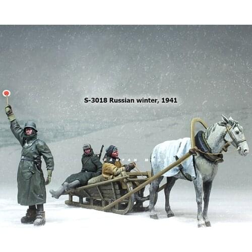 1/35 Resin Kits Carriage + 3 soldiers group Resin soldier Model S-3018
