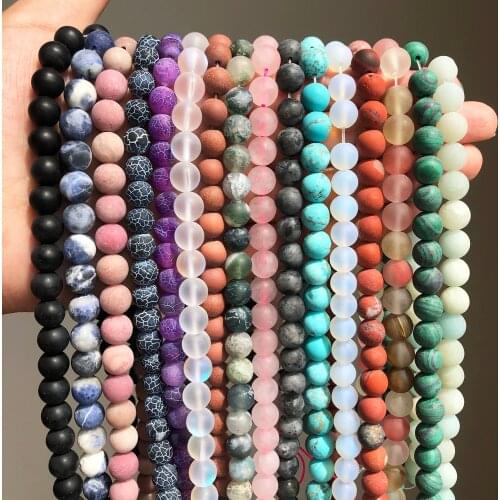 Natural Matte Stone Dull Polish Agates Quartzs Jaspers Turquoises Round Loose Minerals Beads For Jewelry Making DIY Bracelets