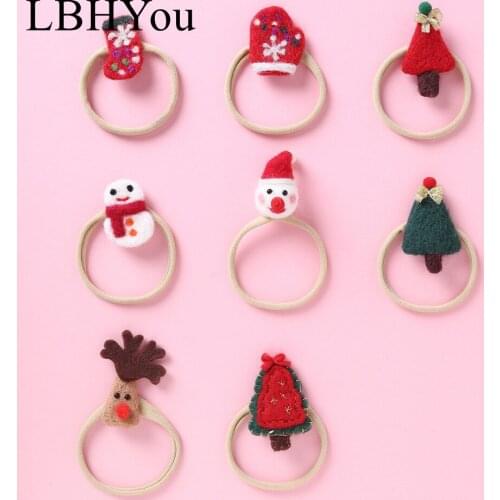 2020 New Christmas Cartoon Nylon Hairbands For Baby Snowman X'mas Tree Wool Skinny Headbands Toddler Infants Hair Accessories