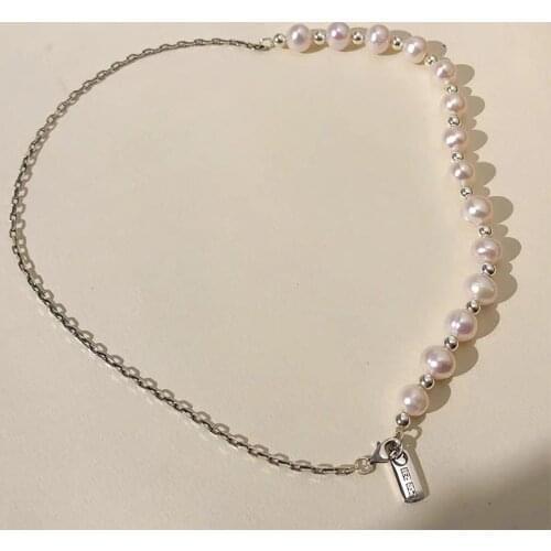 Temperament Asymmetric Chain Natural Freshwater Pearl Chokers Necklace for Women Delicate Circle Beaded Wedding Necklace Jewelry