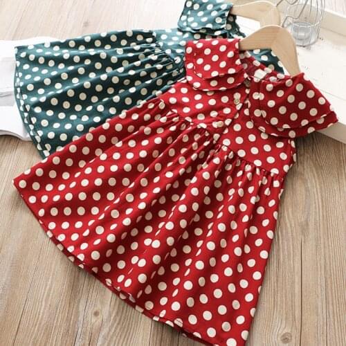 Girls Polka Dot Dress Summer New Ruffled Large Dot Sleeve Lapel Dress Kids Clothing