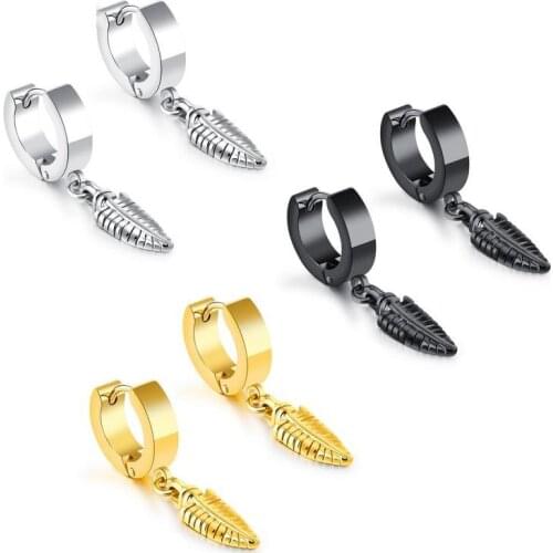 Give A Gift To A Friend European American Fashion Stainless Steel Earrings For Women 2021 Man Color Gold Black Leaf Punk Eardrop