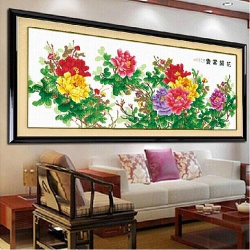 Embroidery Package High Quality Cross Stitch Kits Unopen Luxurious 1 Piece Red Yellow Purple Peony Flower Big Size:155cmX65cm