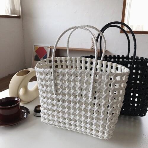 Casual hollow out baskets bag designer pvc women handbags large capacity tote ladies summer beach purses travel rattan sac 2020