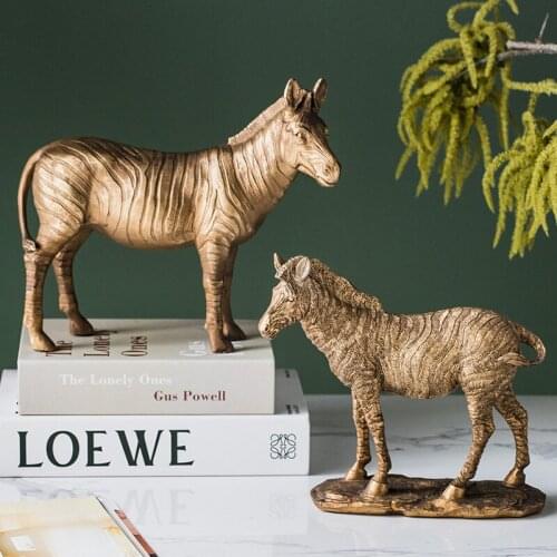Retro 24cm Plating Golden Wild Animal Figurines Home Crafts Living Room Decor Objects Office Resin Zebra Accessories Gifts