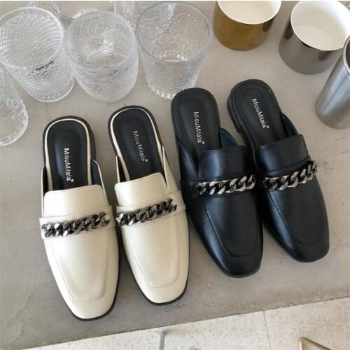 2020 Autumn Designer Outdoor Shoes Woman Mules Platform Slippers Summers Sandals For Female British Style Soft Leather Slides