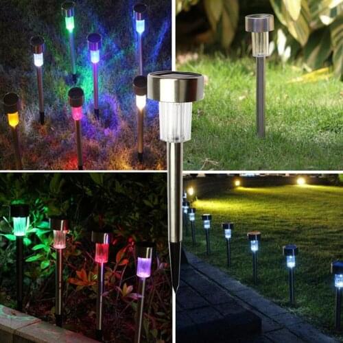 1-10pcs/Lot Stainless Steel LED Solar Lawn Light For Garden Decor Outdoor Waterproof IP65 Bollard Solar Stick Lights Color Light