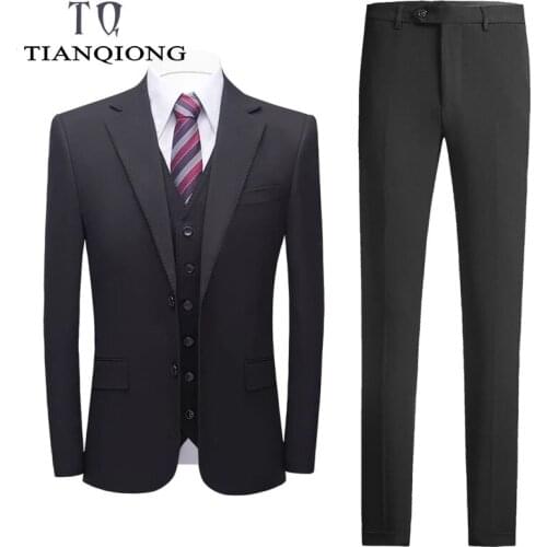TIAN QIONG Navy Blue Burgundy Black Men Wedding Suits 2020 Elegant 3 Pieces Mens Prom Office Formal Business Suits