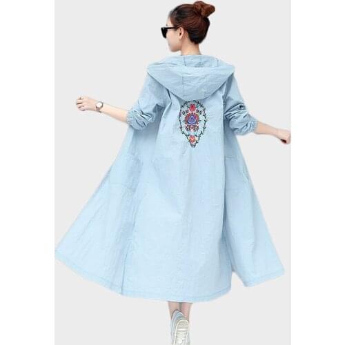 Trending Products Women Sun protection clothing summer Large size embroidered Hooded Long coat Ultra-thin Anti-UV Outwear 73