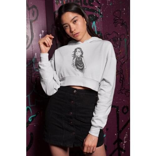 Angemiel Wear Owl and Women White Short Hooded Sweatshirt