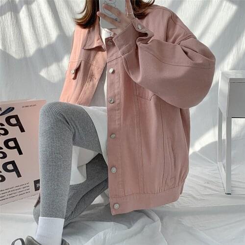 Pink Single-breasted Denim Jacket Women 2021 Spring Autumn Korean Version Loose Large Size 4XL Street Personality Tooling Jacket