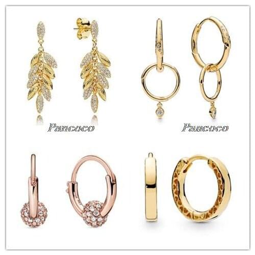 925 Sterling Silver Earring Golden Shine Floating Grains Crystal Studs Earring For Women Wedding Gift Fashion Jewelry