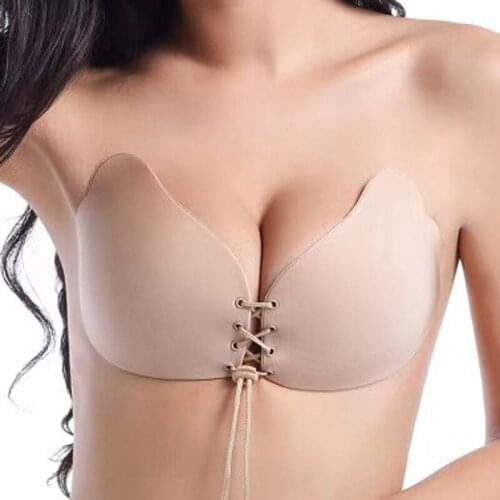 Women Self Adhesive Strapless Bandage Blackless Solid Bra Stick Gel Silicone Push Up womens underwear Invisible Seamless Bra