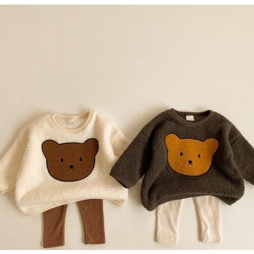 Winter Baby Girls Boys Cute Cartoon Bear Thicken Warm Sweatshirts Tops Kids Children Long Sleeve Hoodies Outerwear