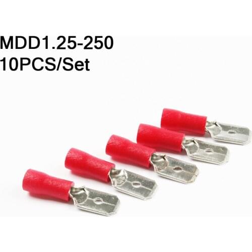 10PCS/Set MDD1.25-250 Male Insulated Spade Quick Connector Terminals Crimp Terminal